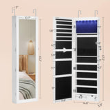 SONGMICS 6 LEDs Mirror Jewelry Cabinet, 47.2-Inch Tall Lockable Wall or Door Mounted Jewelry Armoire Organizer with Mirror, 2 Drawers, 3.9 x 14.6 x 47.2 Inches, White UJJC93W SONGMICS