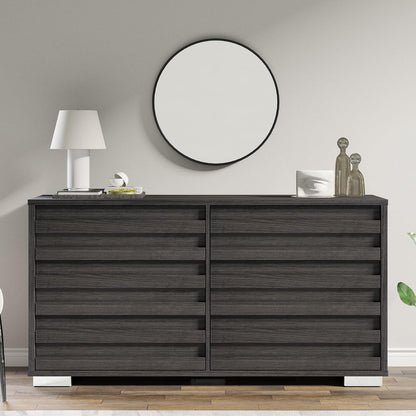 AMERLIFE 6 Drawers Dresser for Bedroom, 54" Wide Chest of Drawers with Slat Handle, Farmhouse Wooden Dresser for Bedroom, Living Room, Black