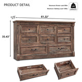 Aitjunz 8 Drawers Dresser for Bedroom, Farmhouse 61" Wide Dressers & Chests of Drawers w/Roman Column, Large Storage Dressers Organizer w/Two Different Drawer Sizes for Bedroom,Living Room,Light Brown Aitjunz