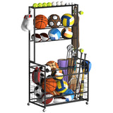 Sports Equipment Organizer Garage Basketball Ball Holder for Sports Gear and Toys Garage Ball Storage Rack Cart with Wheels and Hooks for Volleyball Football Basketball, Indoor/Outdoor, Black smusei