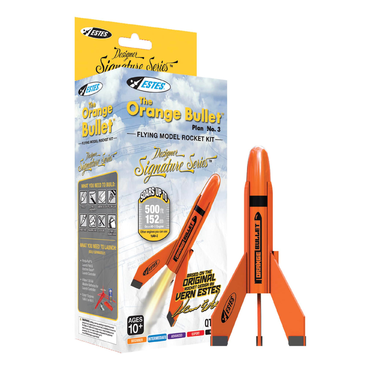 Estes 7295 Orange Bullet Rocket-Building Kit, Intermediate Flying-Rocket-Model Kit for Ages 10+ Estes