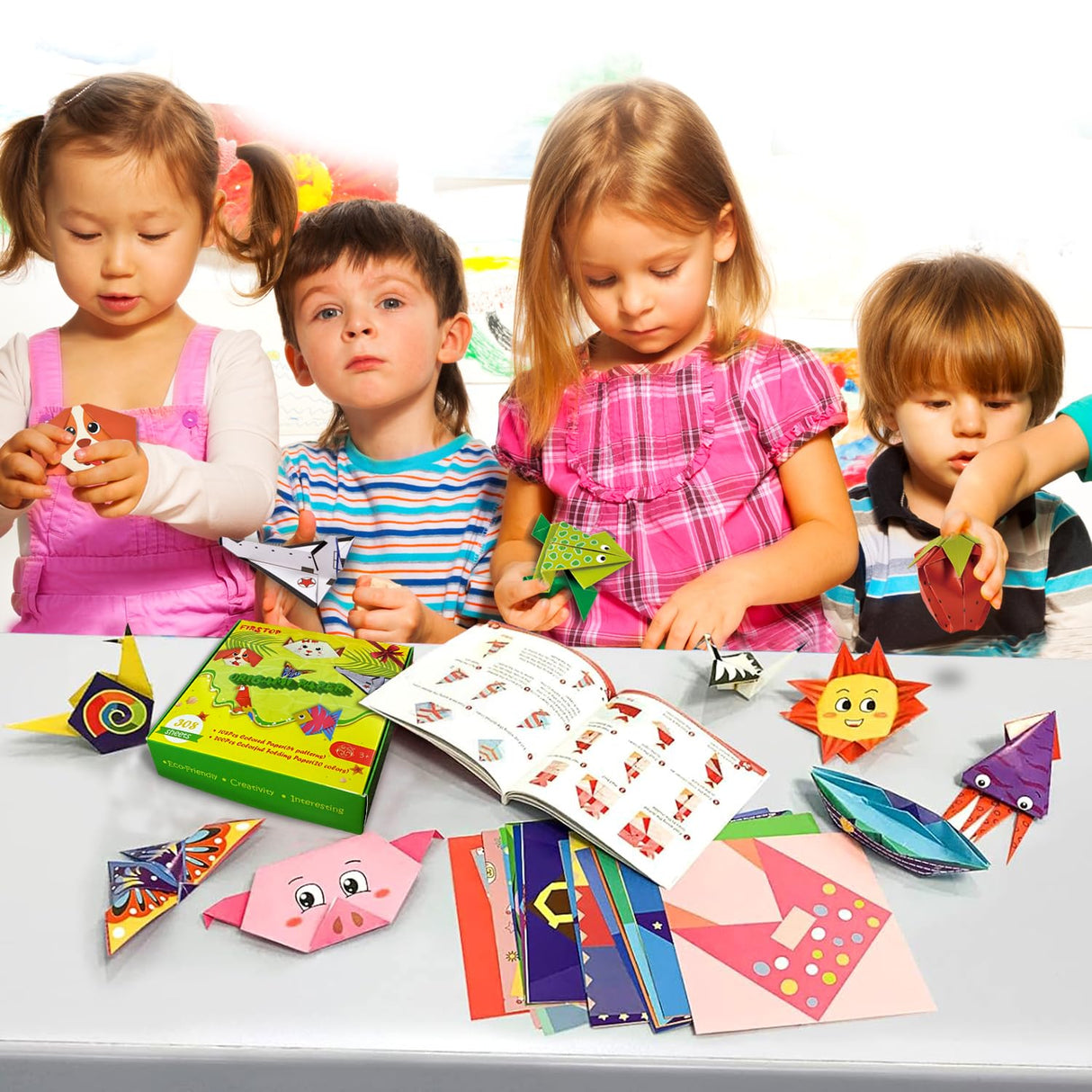 308 Sheets Origami Paper Kit, 5.5inch Craft Origami Set for Kids Ages 5-12, with 54 Patterns & Guiding Book for Beginners, Art Projects for Children Adult, Birthday Christmas Gifts for Boys&Girls Firstop