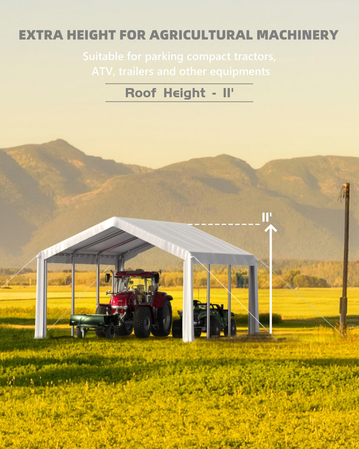 GarveeLife 20'x 13'x 11' Windproof Carport Top Replacement Cover Heavy-Duty Garage Top Tent Shelter Tarp Waterproof & UV Protected (Top Cover ONLY, Frame Not Included) White GarveeLife