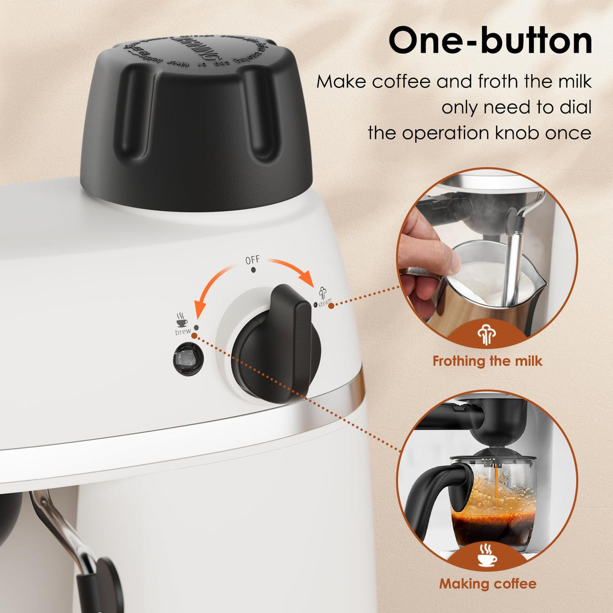 SOWTECH Espresso Coffee Machine Cappuccino Latte Maker 3.5 Bar 1-4 Cup with Steam Milk Frother, White SOWTECH