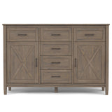 SIMPLIHOME Ela Buffet - 54 inch Wide Solid Wood 3-Door Sideboard Buffet in Smoky Brown, Transitional Storage Cabinet for Dining Room or Kitchen with Adjustable Shelves and Brushed Metal Hardware SIMPLIHOME