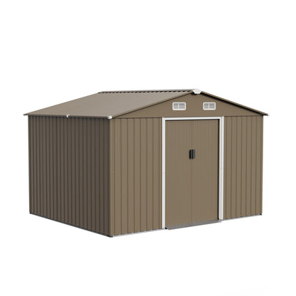 RTDTD 10FT x 8FT Outdoor Storage Shed, Waterproof, Lockable Door Metal Tool Shed with Sliding Door and Air Vents, Storage House for Gardening Tools, Metal Storage Shed for Garden, Backyard, L - WoodArtSupply