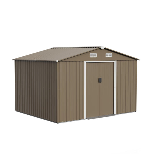 RTDTD 10FT x 8FT Outdoor Storage Shed, Waterproof, Lockable Door Metal Tool Shed with Sliding Door and Air Vents, Storage House for Gardening Tools, Metal Storage Shed for Garden, Backyard, L - WoodArtSupply