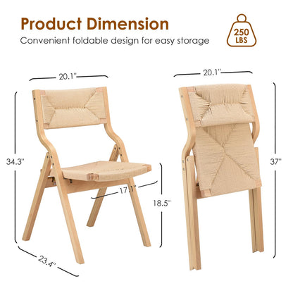 Wood Folding Chairs Set of 2, Foldable Chairs Chairs Wooden Stackable Dining Chairs for Kitchen & Dining Room Chair, Woven Seat & Webbing Back