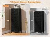 Furnulem Bedroom Dresser, Tall Dressers & Chests of Drawers with 7 Fabric Bins, Black Dresser Organizer in Closet,Dorm,Living Room,Nursery,Hallyway-Storage Tower Unit Sturdy Steel Frame, Black Oak Furnulem