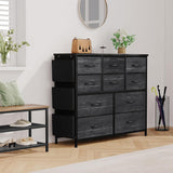 Jojoka Dresser for Bedroom with 10 Drawers, Dressers & Chest of Drawers, Fabric Storage Drawer with Side Pockets for Kids Room, Closet, Hallway, Entryway, Living Room (Black) Jojoka