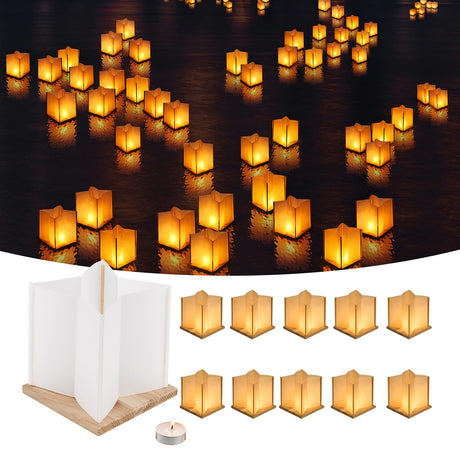 FuHigh 10Pack 6”Paper Floating Candle Lantern,Wooden Water Lanterns with Candles,Outdoor Patio Decor for Pool Parties,Wedding,Memorials,Garden (10Lanterns with Candles) FuHigh