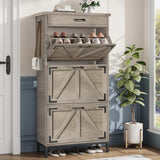 Jocoevol Shoe Cabinet Storage for Entryway with 3 Flip Drawers and 1 Top Drawer, Freestanding Hidden Narrow Shoe Cabinet with Metal Legs for Foyer, Hallway (Grey) Jocoevol