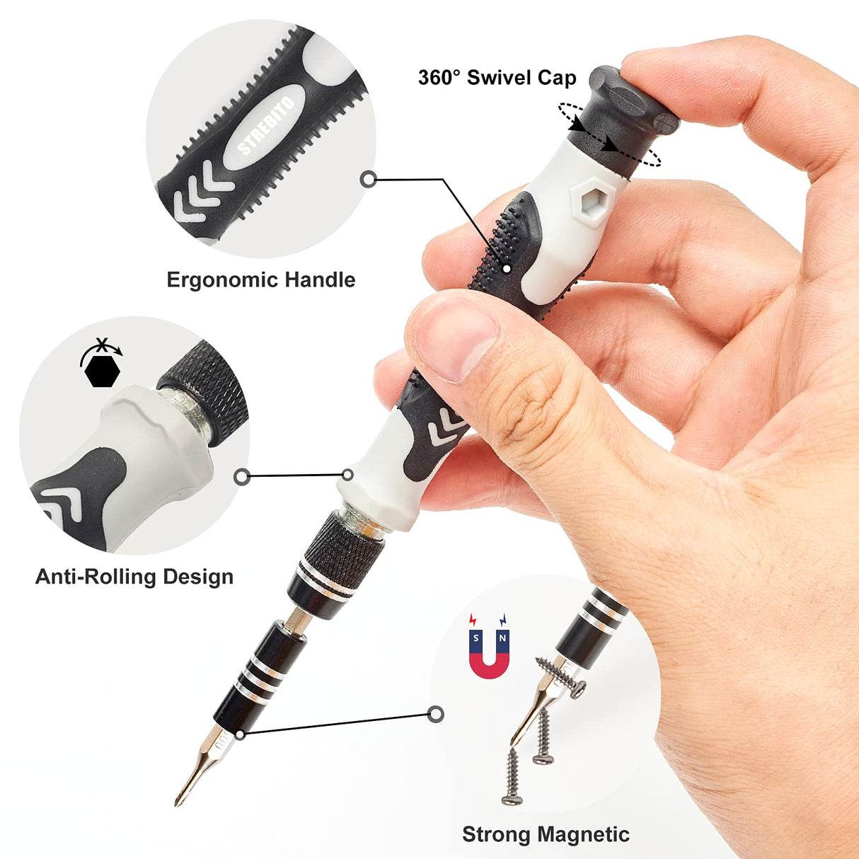 STREBITO Precision Screwdriver Set 124-Piece Electronics Tool Kit with 101 Bits Magnetic Screwdriver Set for Computer, Laptop, Cell Phone, PC, MacBook, iPhone, Nintendo Switch, PS4, PS5, Xbox Repair STREBITO