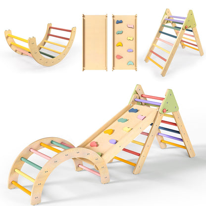 BAUTIA Pikler Triangle Set, Toddler Climbing Toys Indoor Playground, Wooden Montessori Climbing Toys for Toddlers 1-3 Inside