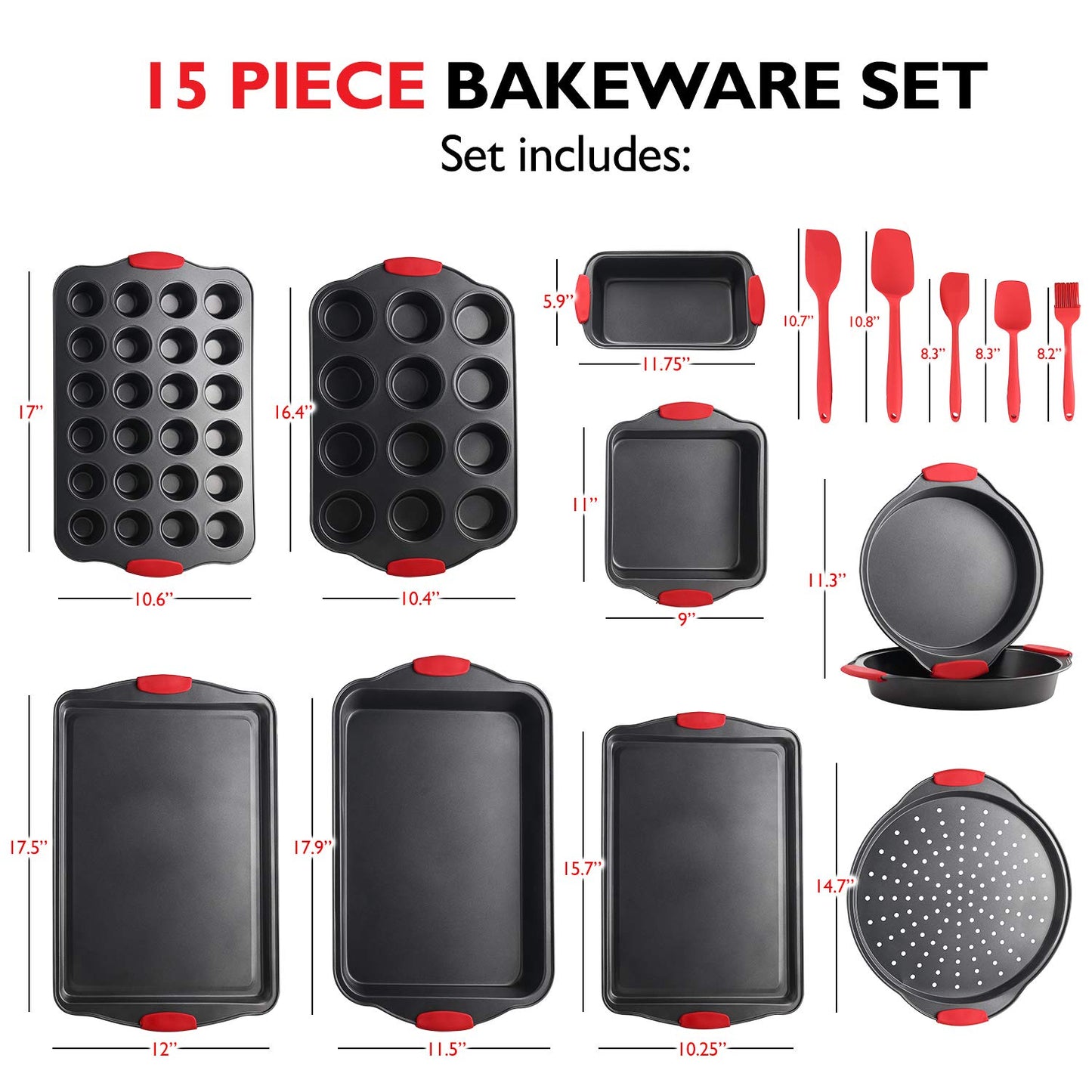 Baking Pan Set, 39 Piece Premium Baking Set, Nonstick Bakeware Sets BPA Free, Cookie Sheets for Baking Nonstick Set, Steel Baking Sheets for Oven with Muffin Pan, Cake Pan & Black Kitchen Utensils