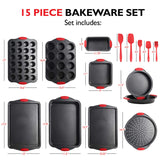 Baking Pan Set, 39 Piece Premium Baking Set, Nonstick Bakeware Sets BPA Free, Cookie Sheets for Baking Nonstick Set, Steel Baking Sheets for Oven with Muffin Pan, Cake Pan & Black Kitchen Utensils EATEX