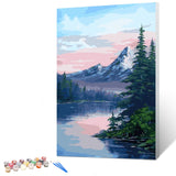 Ginkko Paint by Numbers Kit for Adults Beginner & Kids Ages 8-12 with Wooden Frame Easy Acrylic on Canvas 12x16 inch with Paints and Brushes, Mountain Sunset(Include Framed) Ginkko