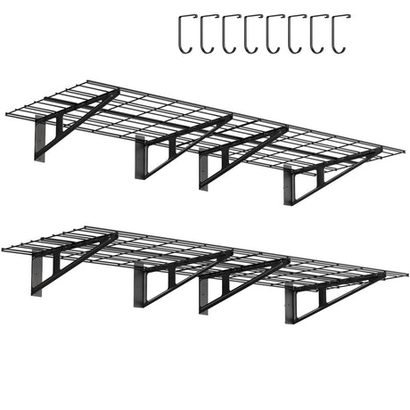 FAHKNS 2 x 6 ft Garage Wall Shelving, 2-Pack Garage Shelving Wall Mounted, 1200LBS Capacity Heavy Duty Metal Wire Shelves, Floating Long Shelf for Carport Shed Kitchen, Black FAHKNS