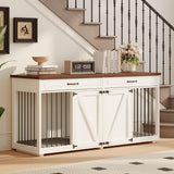 Furniture Style Dog Crate - Indoor Wooden Dog Kennel Furniture with 2 Drawers & Room Divider - 72" L x 23.6" W x 34" H - White MOWPEX