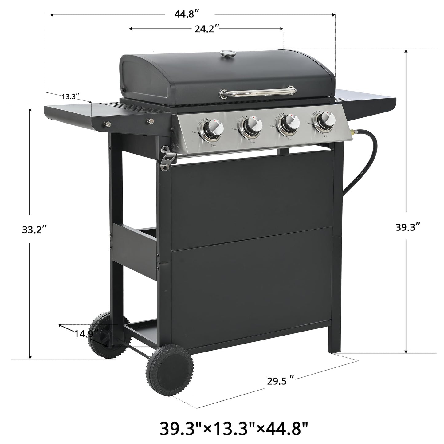 ARCLIS 4 Burner BBQ Gas Grill, Propane Grill with Side Shelves and Wheel Casters, 34,200 BTU Output Stainless Steel Outdoor Barbecue Cooking Grate for Kitchen and Patio Backyard