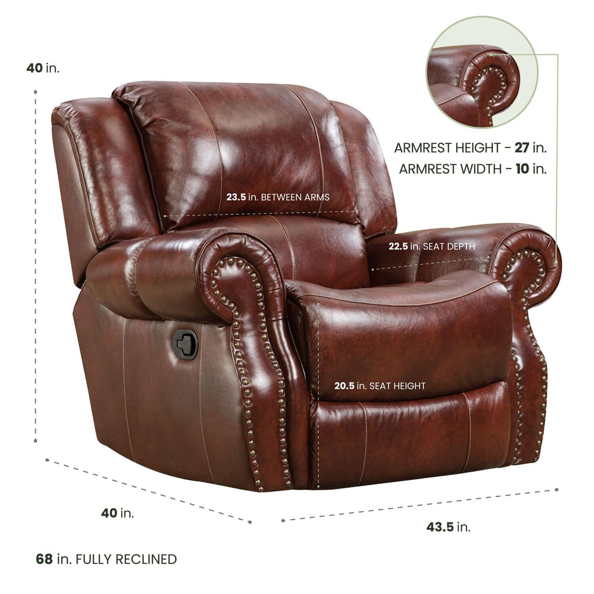 Hanover Aspen Rocker Recliner Chair, 100% Genuine Leather Deep-Seating Rocker for Living Room, Family Room, Den, or Man Cave, Space Saving Cushioned Rustic Armchair, Oxblood Hanover
