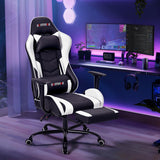 ECOTOUGE PC Massage Gaming Chair with Footrest Ergonomic Office Desk Chair Racing PU Leather Recliner Swivel Rocker with Headrest and Lumbar Pillow,White ECOTOUGE