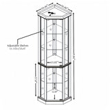 70" Lighted Corner Curio Cabinet, Elegant Display Cabinet with Tempered Glass Doors and Adjustable Shelves, Light Blub Included, Storage Rack for Living Room, Oak LLS