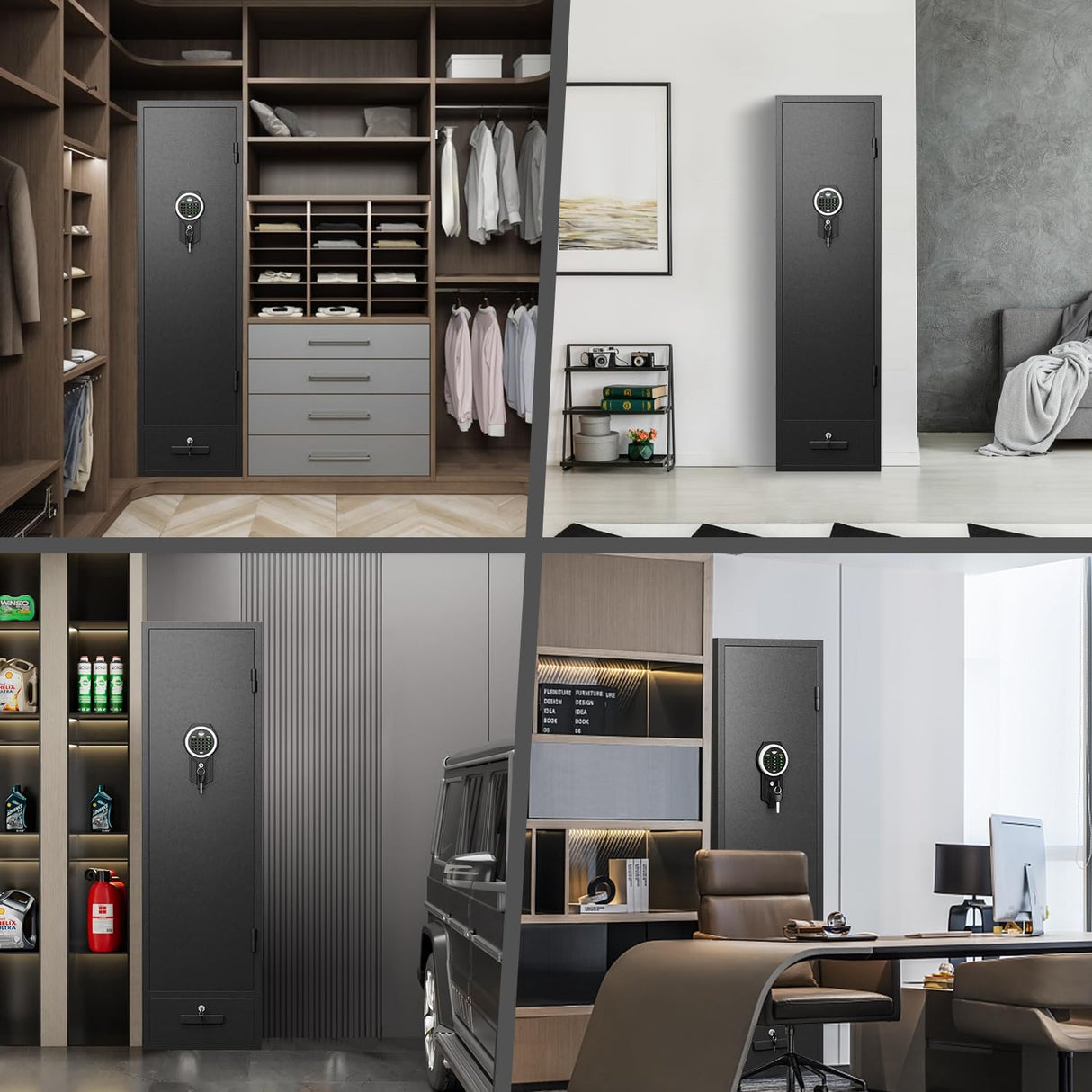 kavey 4-6 Gun Safe, Gun Safes for Home Rifles and Pistols, Rifle Safe, Quick Access Gun Cabinet for Rifles and Shotguns with Backlit Backlit Keypad, Gun Safes & Cabinets with Drawer and 3 Gun Racks kavey