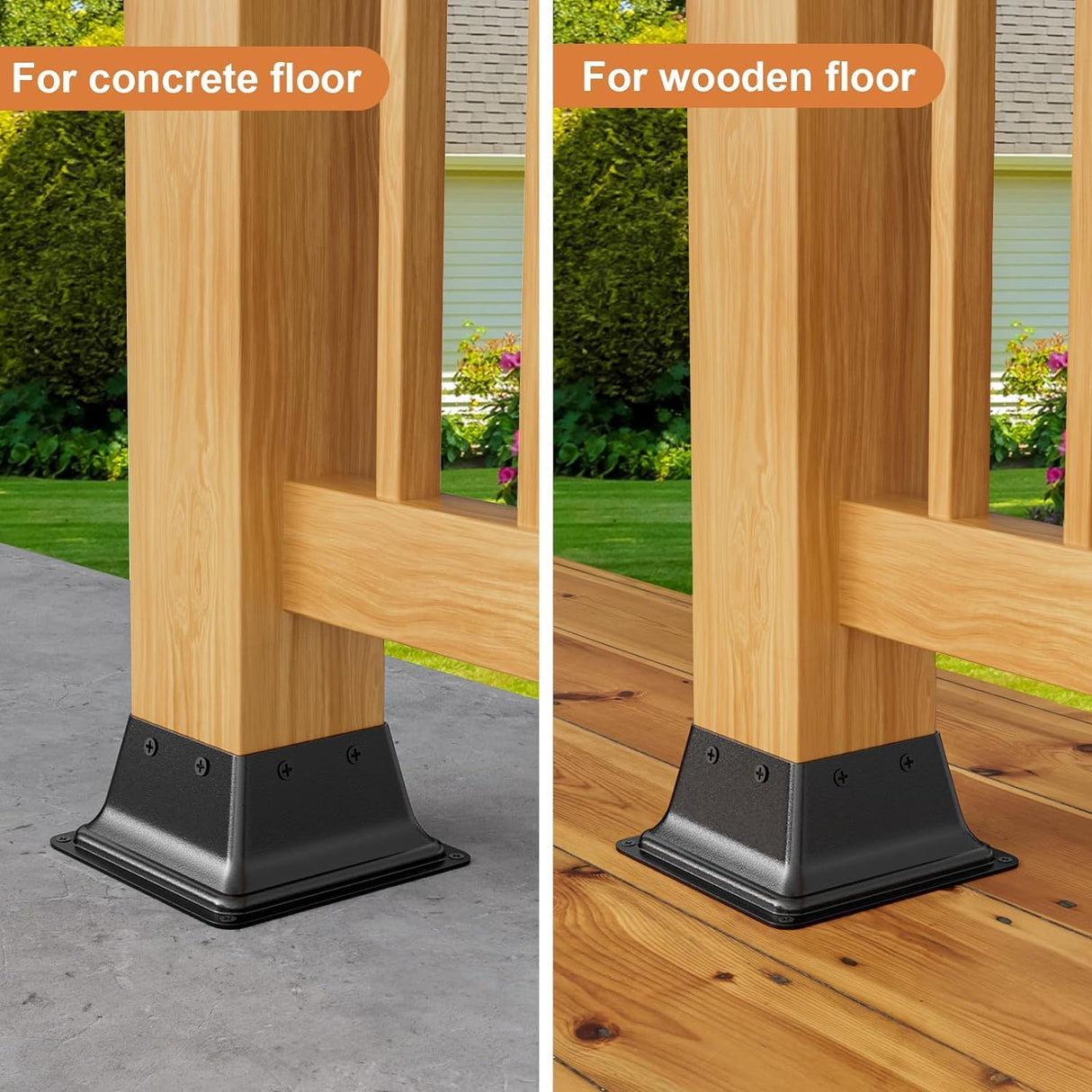 FMhotu 4x4 Post Base 4Pcs, Internal 3.6"x3.6" Heavy Duty Powder-Coated Steel Post Bracket Fit for Standard Wood Post Anchor, Decking Post Base for Deck Porch Handrail Railing Support FMhotu