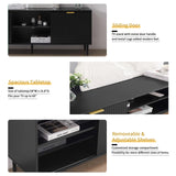 Okvnbjk Black TV Stand, Modern TV Consoles for Living Room 65+ Inch TV, Fluted Panel Media Console with Sliding Doors & Ajustable Shelves, Entertainment Stand with Storage Cabinets Okvnbjk