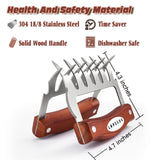 LOPE & NG Meat Handler Shredder Claws Set Of 2 - Wood Stainless Steel BBQ Pulled Pork Paws For Shredding Handing Carving Food LOPE & NG