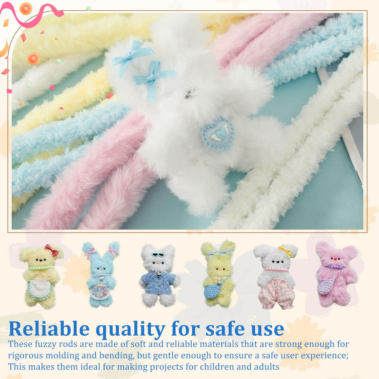 RVEFOT 6 Pcs Fur Pipe Cleaners Craft Kit with Decorative Accessories and Video Tutorials, Pipe Cleaners Kit for Beginners, Bear Animal Kit for Craft, Kids Art Craft DIY Creative Decoration RVEFOT