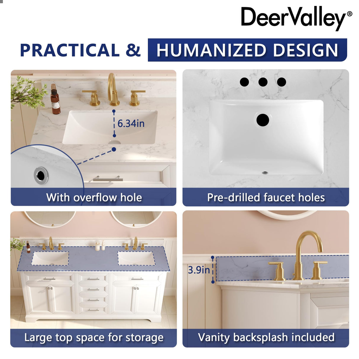 Deer Valley 72'' Bathroom Vanity with Double Sink Top, Pre-Assembled Modern Wood Bathroom Cabinet Sink Combo with Backsplash, Soft Closing Doors, Multifunctional Storage Space Vanity (White) Deer Valley