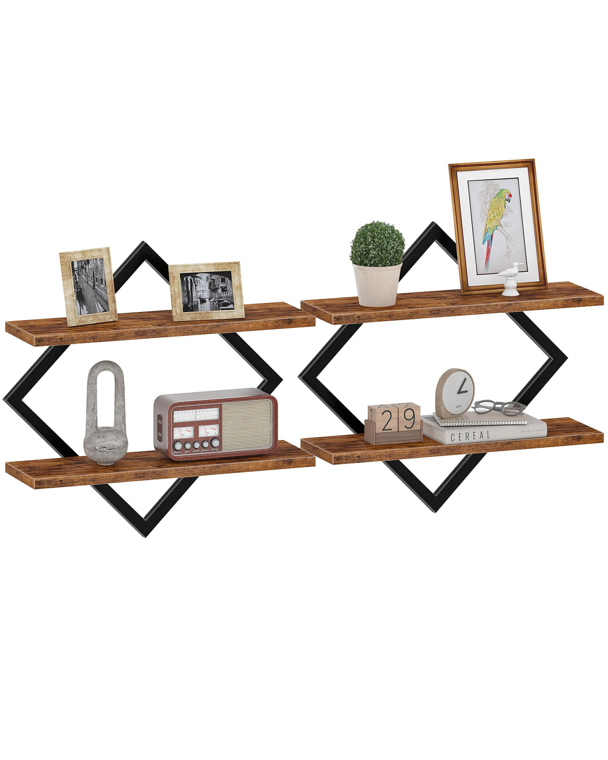 CHOEZON Floating Shelves, Set of 2 Wall Shelves, 2-Tier Hanging Shelves, Wall Shelf Set of 2, Wall Mounted Shelves, for Living Room, Bedroom, Kitchen, Office, Study, Rustic Brown TBJ01P2BF CHOEZON
