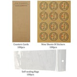 NANSHINE Car Coaster Packaging for Selling,100Pcs Car Coasters Cards with 100Pcs Self-Seal Bags 108Pcs Thank You Stickers,Car Coasters Cards for Selling, Coasters Display Cards (Brown) NANSHINE