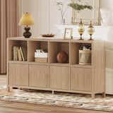 FATORRI 8 Cube Bookshelf with 4 Doors, Modern Mid Century Wood Book Shelf with Storage, Low Horizontal Cubby Bookcase for Home Office (Light Walnut) FATORRI