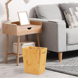 SEHERTIWY Wood Trash Can, Farmhouse Wastebasket Bin for Bathroom, Office, Bedroom, Living Room, Small Square Rustic Garbage Container with Metal Handle (Bamboo-Yellow-Handle) SEHERTIWY