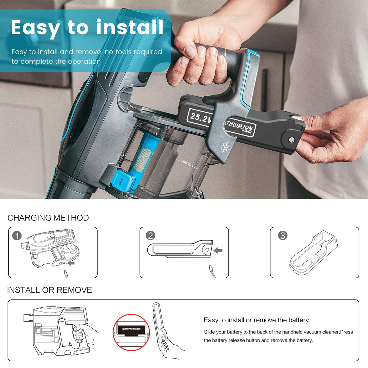 ARyee XBAT200 25.2V 4.0Ah Battery Compatible with Shark XBA-T200 Shark ION Rocket IONFlex ION F80 IONFlex 2X Cordless Vacuums Lithium Battery ARyee