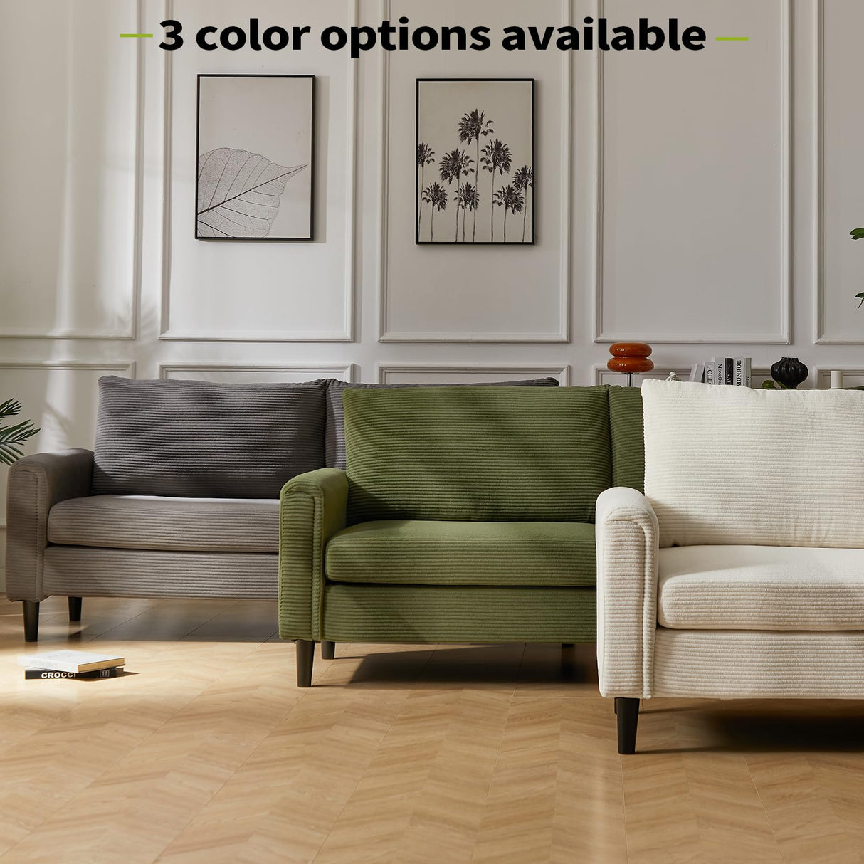 Brelice 80" Loveseat Sofa, Corduroy Couch for Living Room, 24.4" Extra Deep Seats, Mid Century Modern Oversized Love Seat for Bedroom, Office, Apartment and Small Space(Green) Brelice