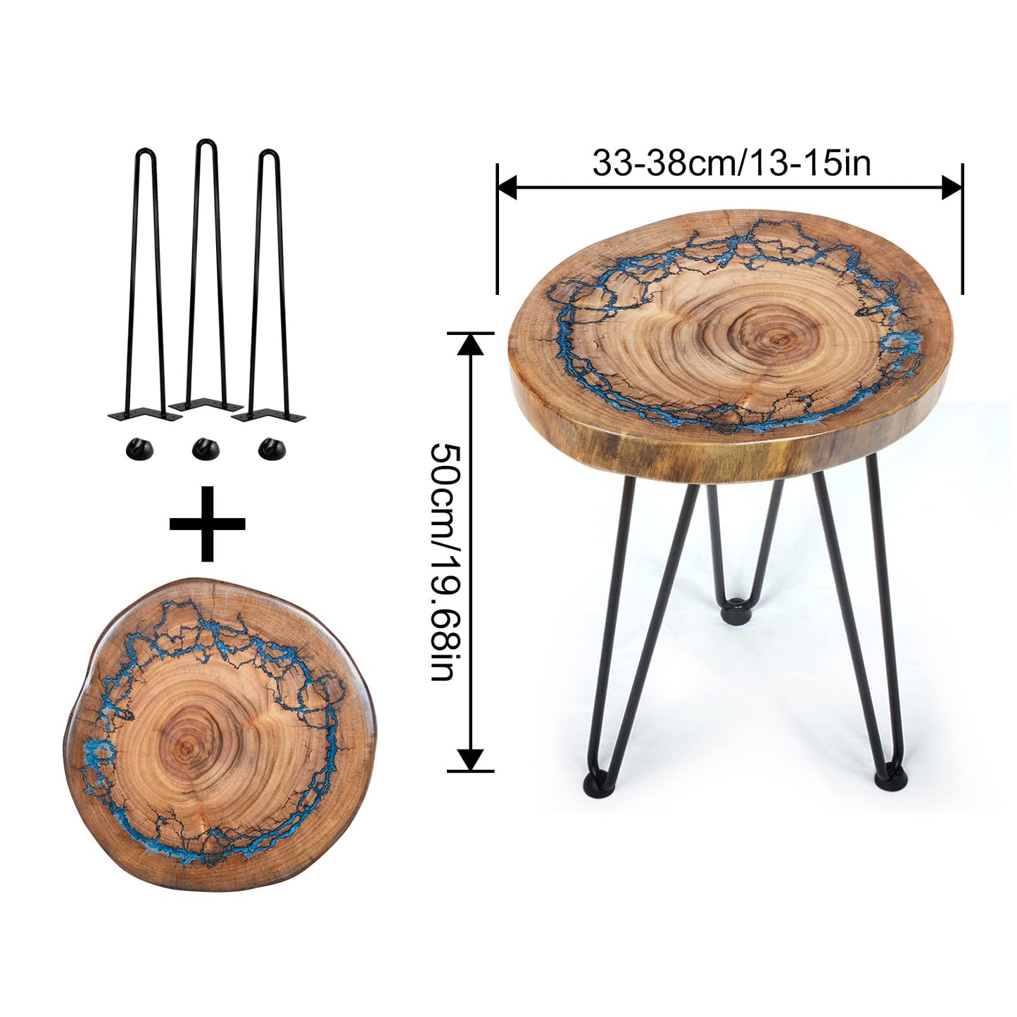 BTEOBFY Natural Wood Side Table with Epoxy Finish - Live Edge Design and Hairpin Legs - Perfect for Living Room as Coffee Table or End Table - 20 Inches Tall