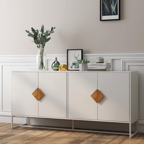RASOO Buffet Cabinet White 4 Doors Modern Kitchen Buffet Storage Sideboard Cabinet Credenza Cabinet Cupboard with Adjustable Shelves RASOO