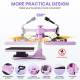 AKEYDIY 5 in 1 Heat Press Machine for t Shirts Professional Swing Away Heat Press Digital Combo 12" x 15" 360-degree Rotation Shirt Press Machine Sublimation (5 in 1 Heat Press Pink) AKEYDIY