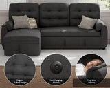 Ucloveria Sectional Sofa Couch, 87" Sleeper Sofa Bed with Reversible Storage Chaise Pull Out Couch for Living Room | Side Pocket | Charging Station | Removable Backrest | Linen Fabric, Dark Grey Ucloveria