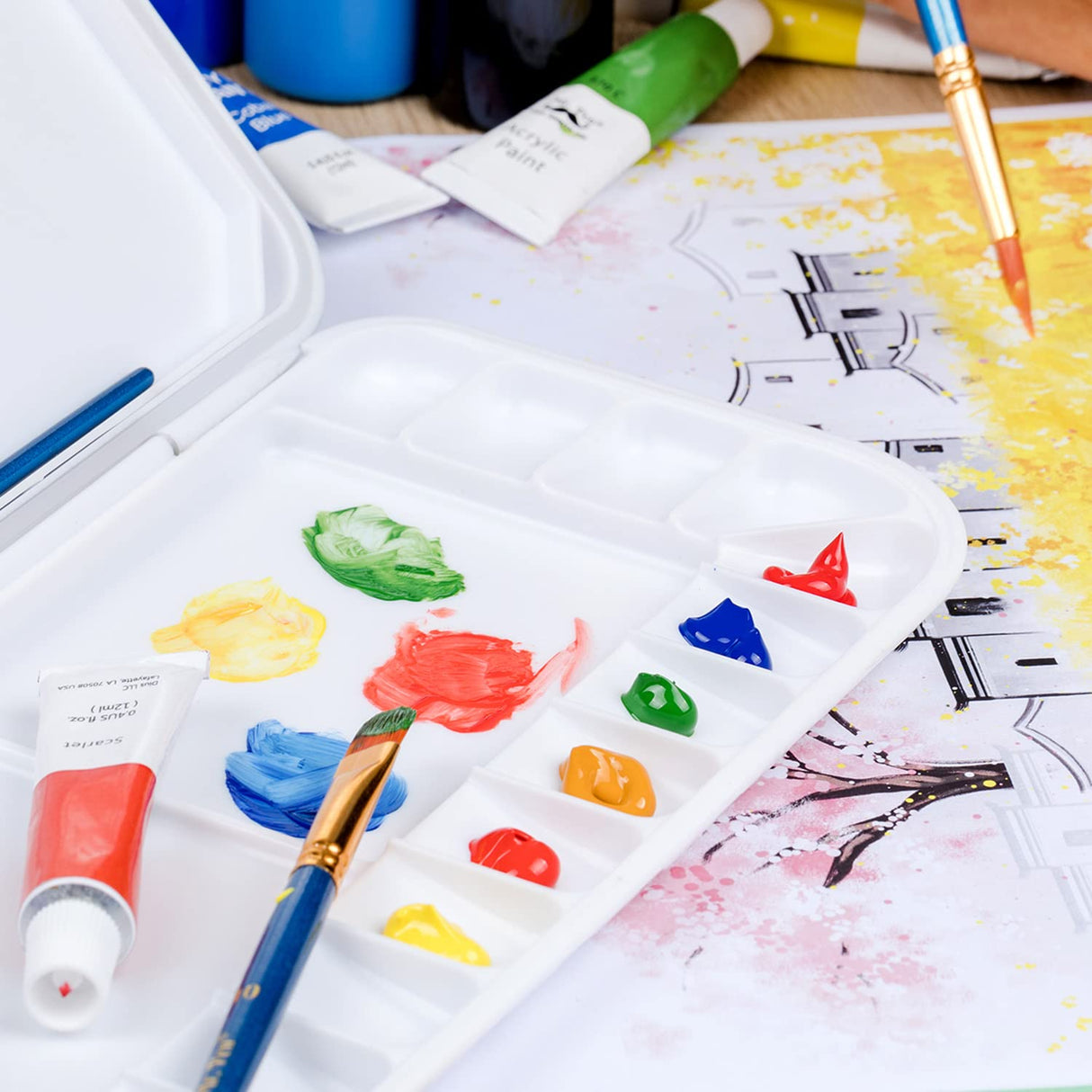 Mr. Pen- Airtight Watercolor Palette with Lid, 1 Pack, 18 Wells and 2 Mixing Areas, Watercolor Palette, Paint Pallet with Lid, Empty Watercolor Palette, Paint Palette, Folding Paint Tray Mr. Pen