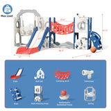 67i Toddler Indoor Playground Slide and Swing Set with Climbing Arch, Golf, Basketball - Outdoor Playset for Toddlers 1-3, Kids Activity Center (Red Blue, with Swing) 67i