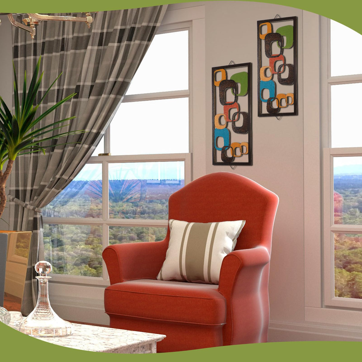 CroBlissful 2 Pcs Mid Century Wall Art Mid Century Modern Wall Decor Elegance Wall Accents Wood Abstract Decor Geometric Panels for Interior Wall Decor Panel Wall Art for Home Living Room(Geometric) CroBlissful