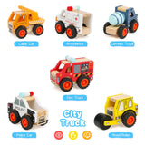 DIPALENT 6Pcs Wooden Cars for Toddlers 1-3, Push and Go Vehicles, Kid Toys, Hand Push Cars for 1+ Year Old, Montessori DIPALENT