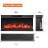 WAMPAT 36 inch 3-Sided Glass Electric Fireplace Insert, Freestanding Fireplace with Remote Control,12-Color Flame, 5 Adjustable Brightness,8 Hour Timer,1400W Fireplace Heater WAMPAT