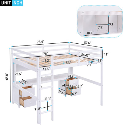 Taikonaut Multifunctional Full Size Loft Bed with Desk, Cabinets, and Charging Station - White - WoodArtSupply