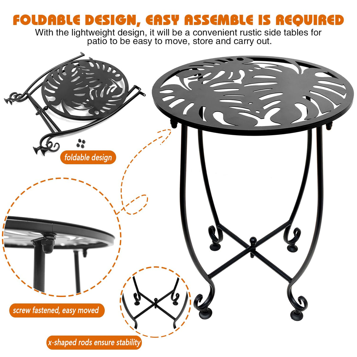 Outdoor Side Table for Small Spaces, Versatile 14 Inch Round Metal End Table for Patio Balcony Yard Porch Garden Bedside, Anti-Rust and Waterproof Accent Table for Indoor Outdoor Use, Easy Assembly Plant Castle